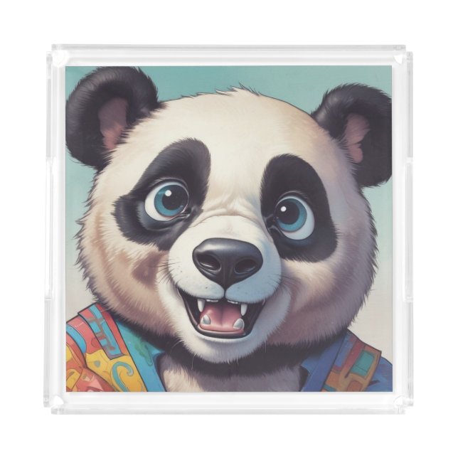 Panda Cartoon Drawing Art Acrylic Tray (Front)
