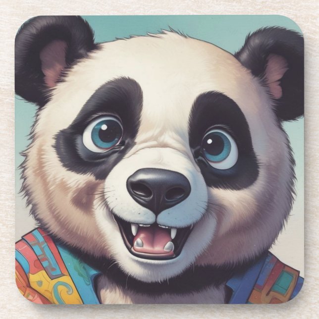 Panda Cartoon Drawing Art Beverage Coaster (Front)