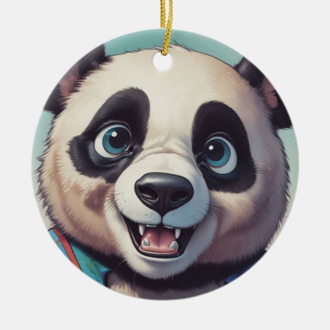 Panda Cartoon Drawing Art Ceramic Ornament (Front)