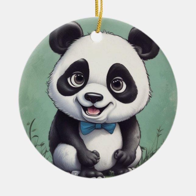 Panda Cartoon Drawing Art Ceramic Ornament (Front)