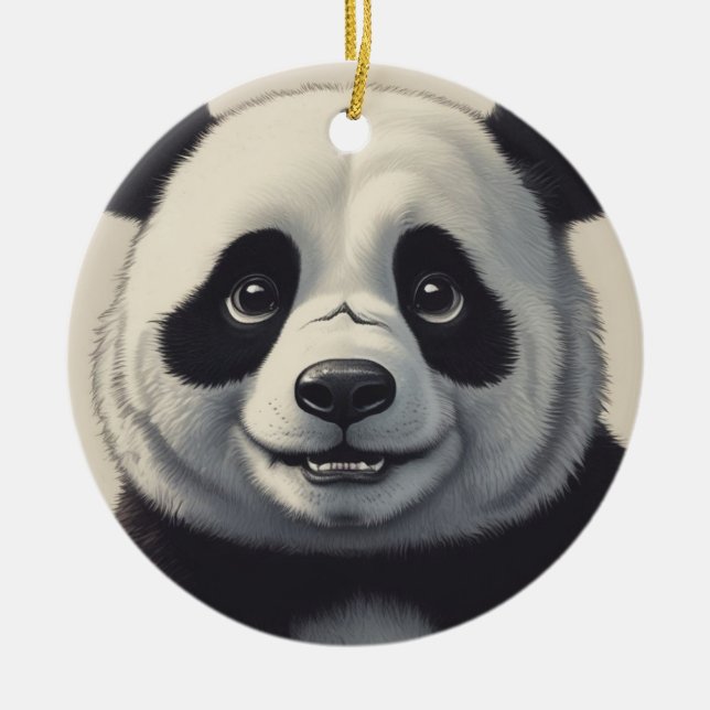 Panda Cartoon Drawing Art Ceramic Ornament (Front)