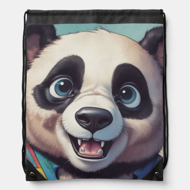 Panda Cartoon Drawing Art Drawstring Bag (Front)
