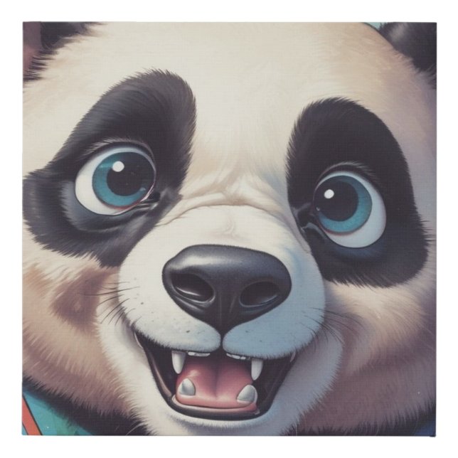 Panda Cartoon Drawing Art Faux Canvas Print (Front)