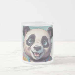 Panda Cartoon Drawing Art Frosted Glass Coffee Mug