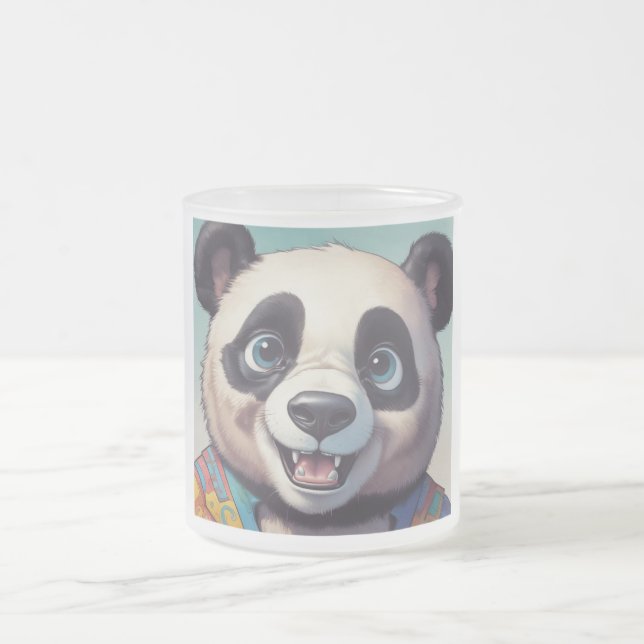 Panda Cartoon Drawing Art Frosted Glass Coffee Mug (Center)