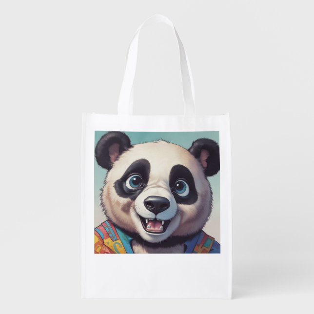 Panda Cartoon Drawing Art Grocery Bag (Front)
