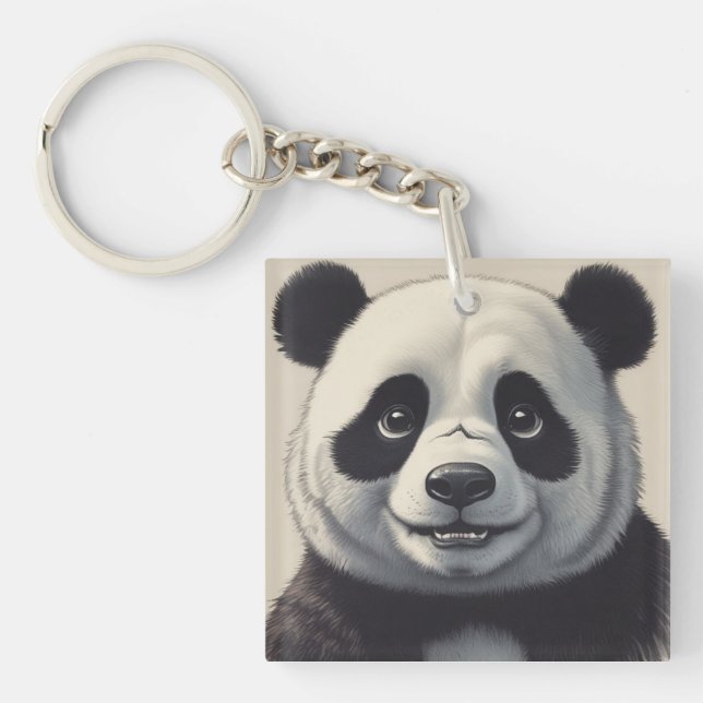 Panda Cartoon Drawing Art Keychain (Front)