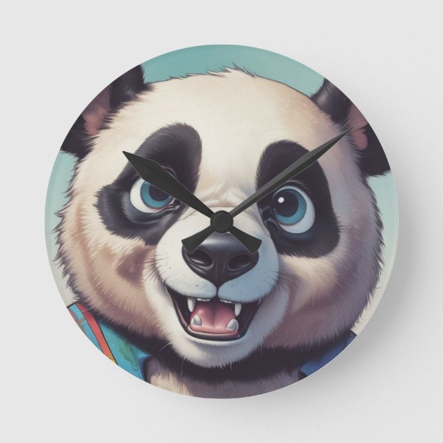 Panda Cartoon Drawing Art Round Clock (Front)