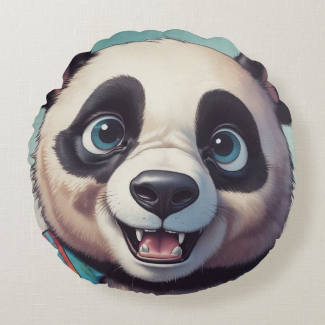 Panda Cartoon Drawing Art Round Pillow (Front)