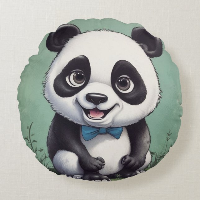 Panda Cartoon Drawing Art Round Pillow (Front)
