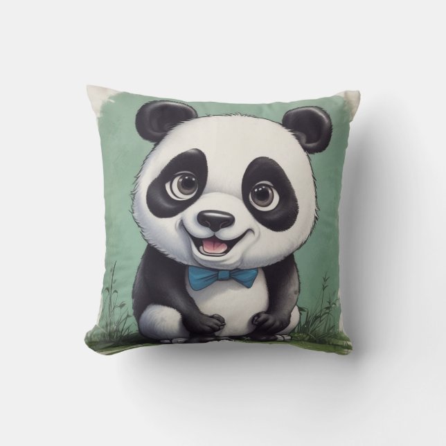 Panda Cartoon Drawing Art Throw Pillow (Front)