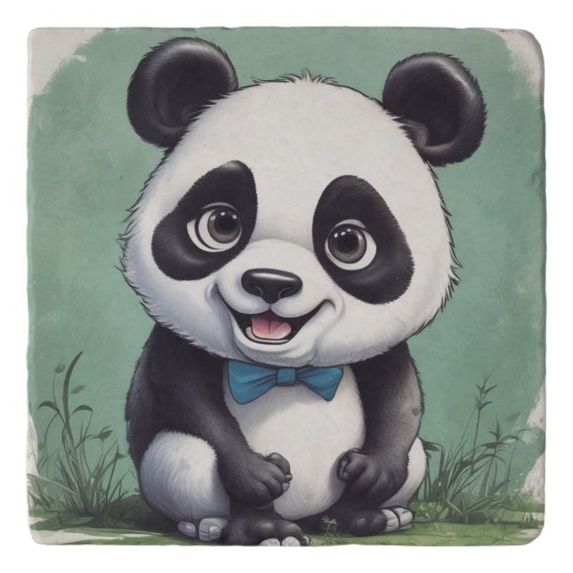 Panda Cartoon Drawing Art Trivet (Front)