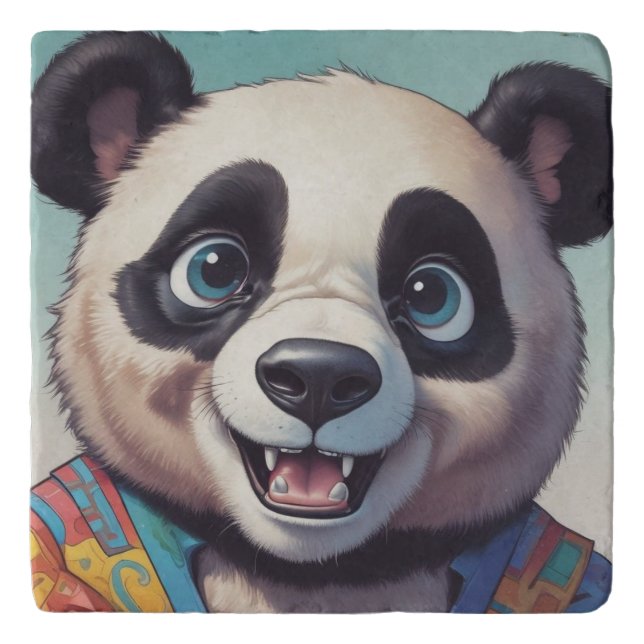 Panda Cartoon Drawing Art Trivet (Front)