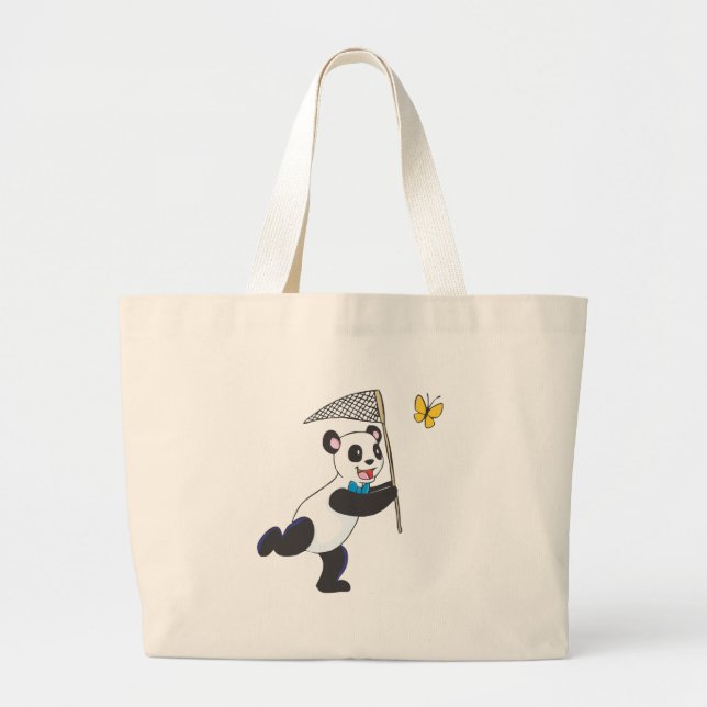 Panda Chasing Butterfly Large Tote Bag (Front)