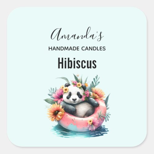 Panda Chilling in an Inner Tube Candle Business Square Sticker