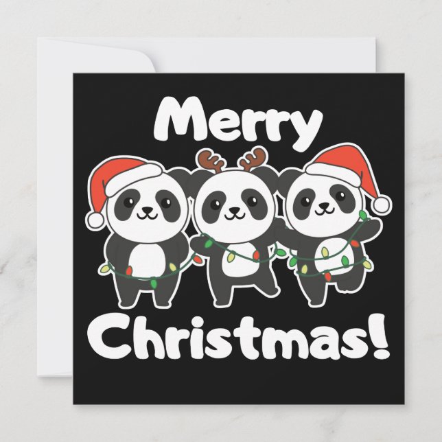 Panda Christmas Animals Pandas Merry Christmas Inv Invitation (Front)