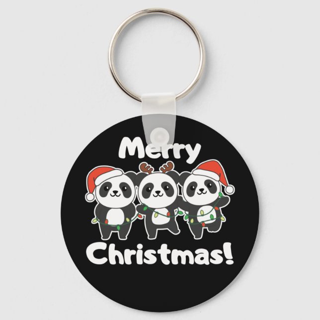 Panda Christmas Animals Pandas Merry Christmas Key Keychain (Front)