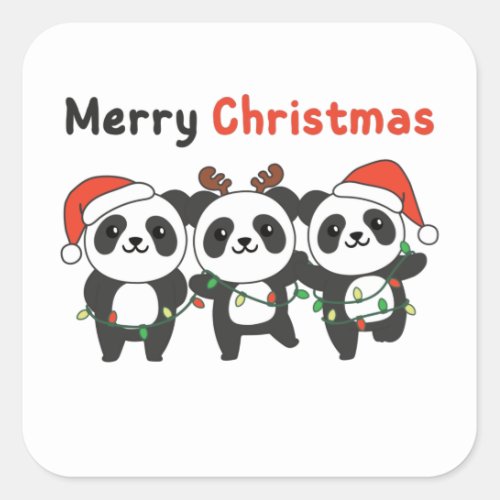 Panda Christmas Animals Pandas Merry Christmas Square Sticker