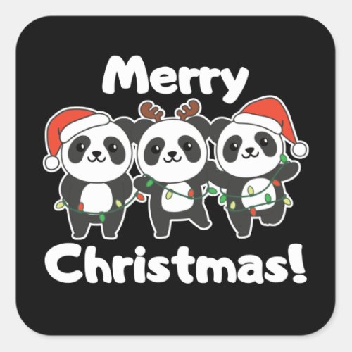 Panda Christmas Animals Pandas Merry Christmas Square Sticker