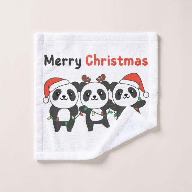 Panda Christmas Animals Pandas Merry Christmas Wash Cloth (Wash Cloth)
