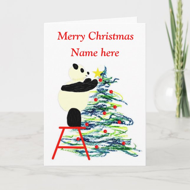 Panda Christmas Card, holiday card (Front)