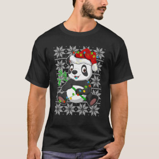 Panda Christmas Lights Reindeer Santa Hat Panda Ug T-Shirt