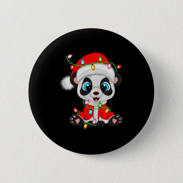 Panda Christmas Lights Santa Costume Cute Animal X Button (Front)