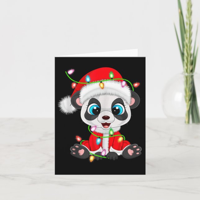 Panda Christmas Lights Santa Costume Cute Animal X Card (Front)