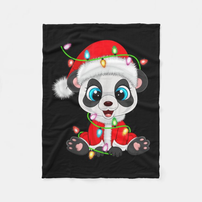 Panda Christmas Lights Santa Costume Cute Animal X Fleece Blanket (Front)
