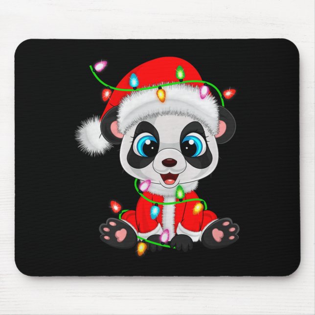 Panda Christmas Lights Santa Costume Cute Animal X Mouse Pad (Front)