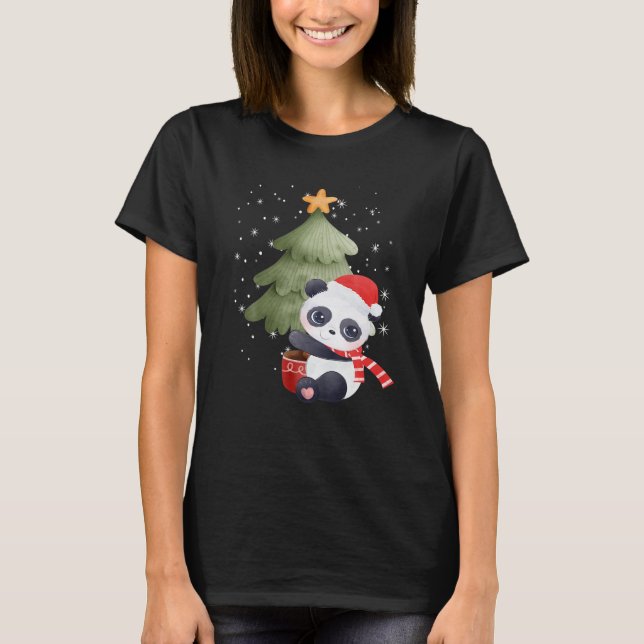 Panda Christmas Pajamas Hat Xmas Family Matching T-Shirt (Front)