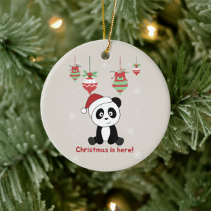 Panda Christmas Snow Winter Animals Pandas Ceramic Ornament