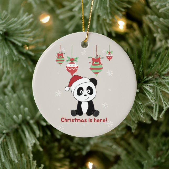 Panda Christmas Snow Winter Animals Pandas Ceramic Ornament (Tree)