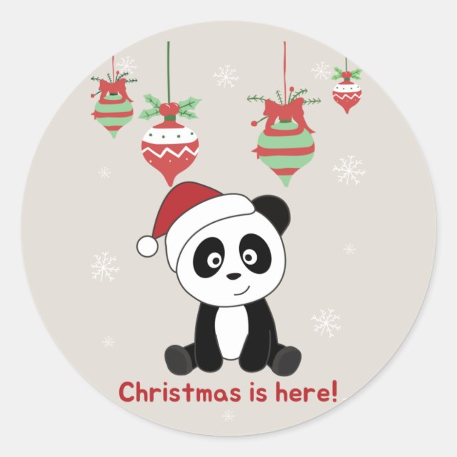 Panda Christmas Snow Winter Animals Pandas Classic Classic Round Sticker (Front)