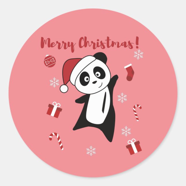 Panda Christmas Snow Winter Animals Pandas Classic Round Sticker (Front)