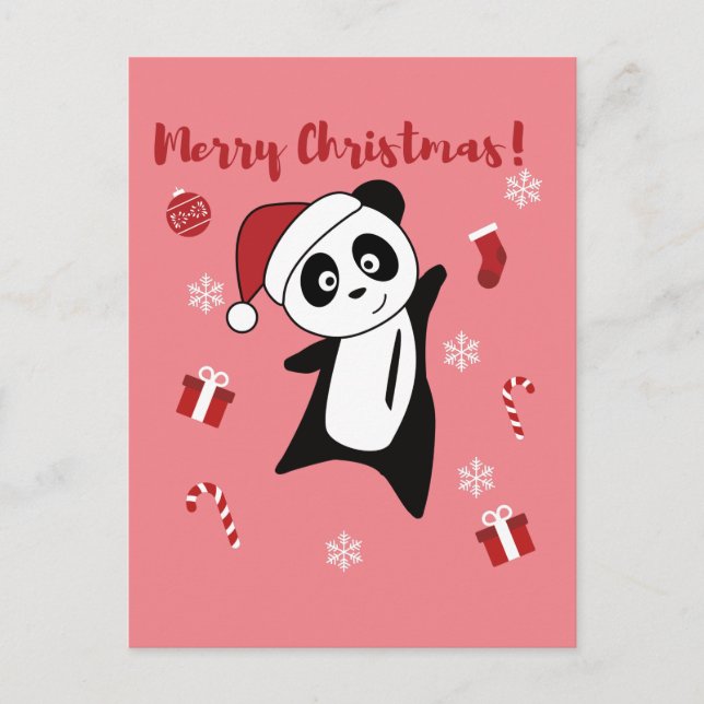 Panda Christmas Snow Winter Animals Pandas Holiday Postcard (Front)