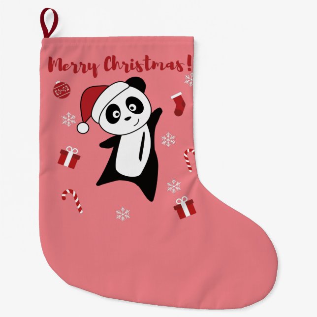 Panda Christmas Snow Winter Animals Pandas Large C Large Christmas Stocking (Front)