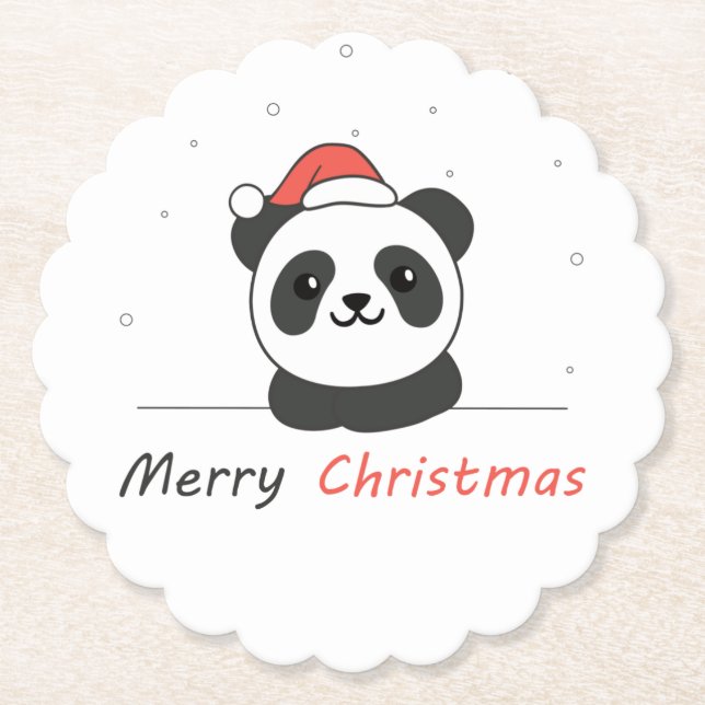 Panda Christmas Snow Winter Animals Pandas Paper Coaster (Front)