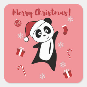 Panda Christmas Snow Winter Animals Pandas Square Square Sticker