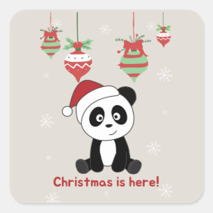 Panda Christmas Snow Winter Animals Pandas Square Sticker