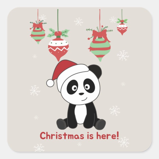 Panda Christmas Snow Winter Animals Pandas Square  Sticker (Front)