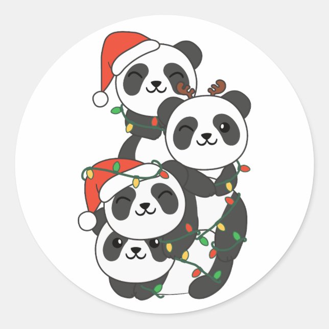 Panda Christmas Tree Christmas Animals Pandas Classic Round Sticker (Front)