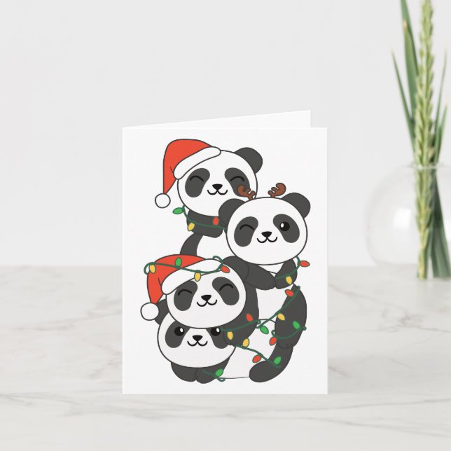Panda Christmas Tree Christmas Animals Pandas Holi Holiday Card (Front)