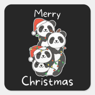 Panda Christmas Tree Christmas Animals Pandas Squa Square Sticker