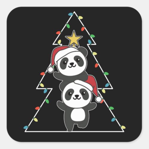 Panda Christmas Tree Christmas Animals Pandas Square Sticker