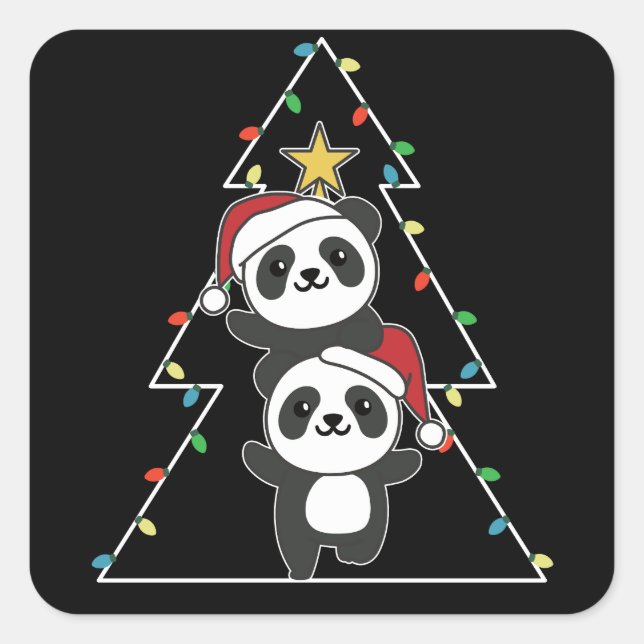 Panda Christmas Tree Christmas Animals Pandas Square Sticker (Front)