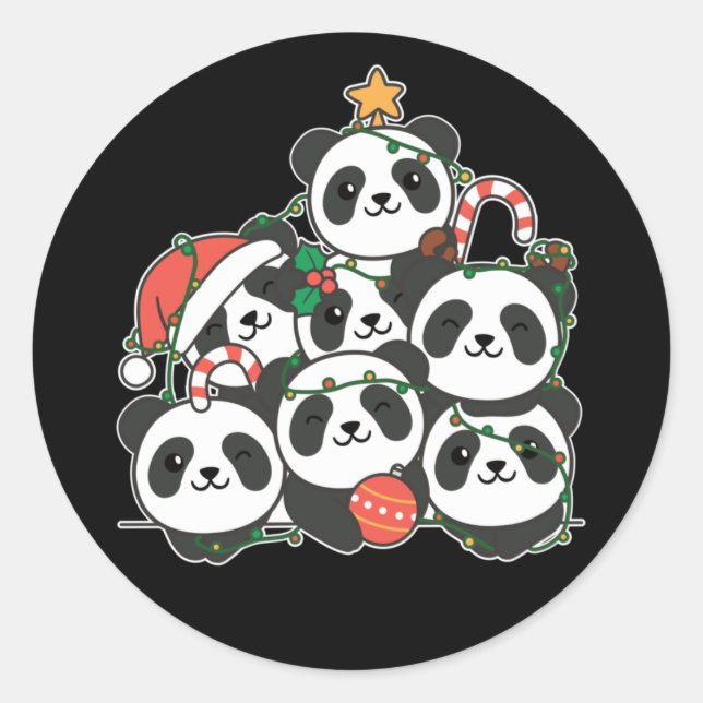Panda Christmas Tree Funny Animal Christmas Classi Classic Round Sticker (Front)