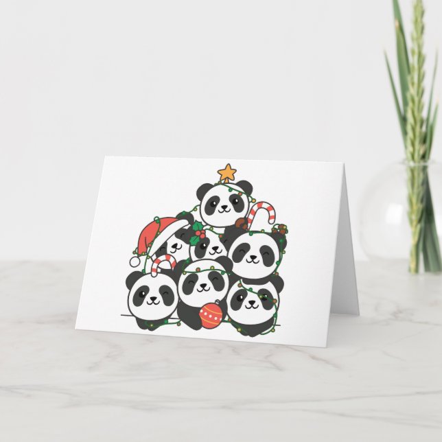 Panda Christmas Tree Funny Animal Christmas Holida Holiday Card (Front)