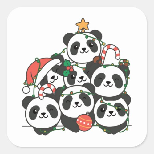 Panda Christmas Tree Funny Animal Christmas Square Sticker