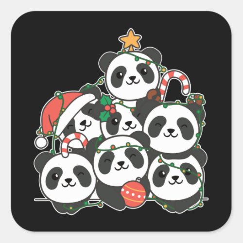 Panda Christmas Tree Funny Animal Christmas Square Sticker